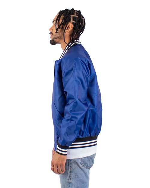Unisex Varsity Bomber Jacket – On Model – Side