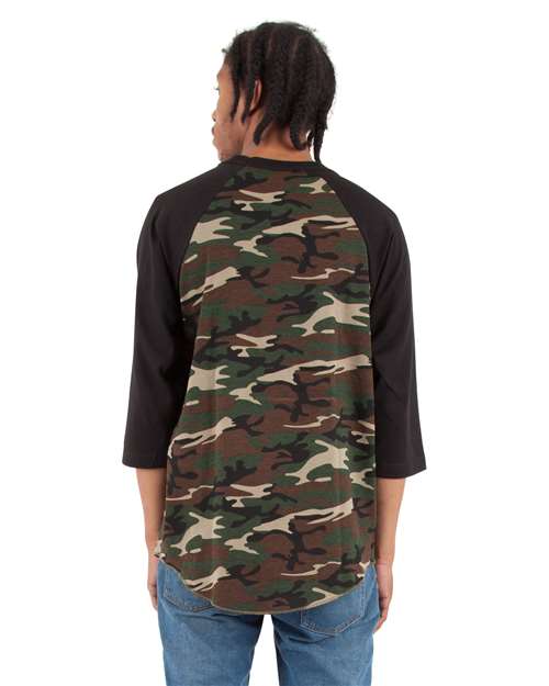 Unisex Camo Raglan Tee – On Model – Back