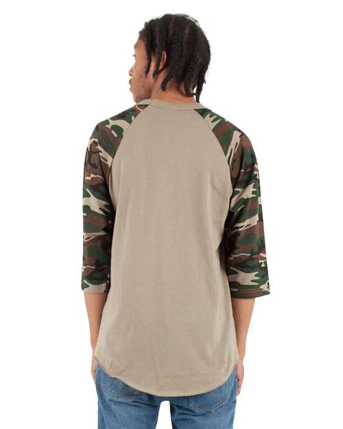 Unisex Camo Raglan Tee – On Model – Back