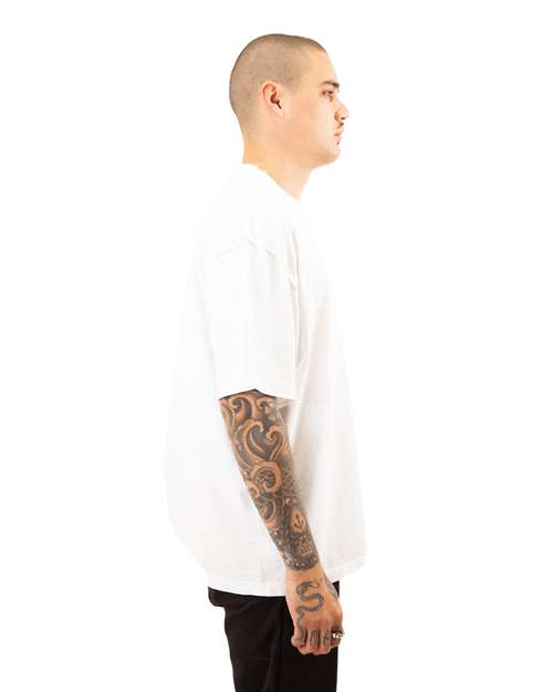 Unisex Garment-Dyed Reverse Tee – On Model – Side