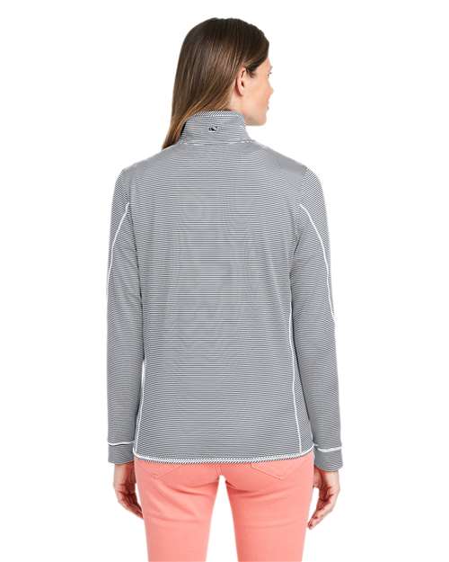 Women's Microstripe Sankaty Half-Zip Pullover – On Model – Back
