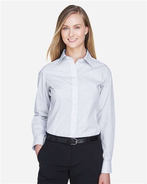 Women's Crown Collection® Micro Tattersall Woven Dress Shirt – On Model