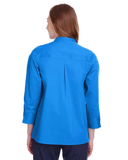Women's Crown Collection® Stretch Broadcloth Three-Quarter Sleeve Blouse – On Model – Back