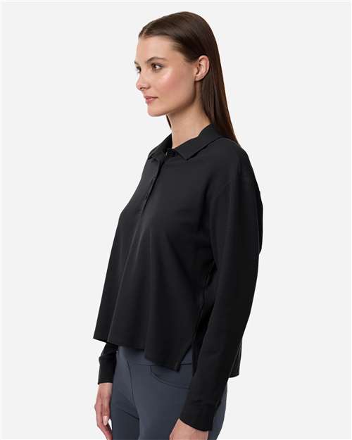 Women's Beyond Long Sleeve Loose Polo – On Model – Side