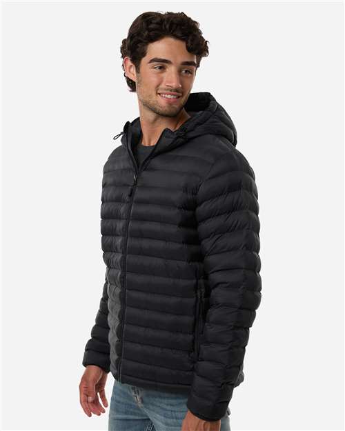 Men's Lightweight Poly-filled Hooded Puffer Jacket – On Model – Side