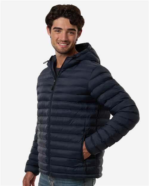Men's Lightweight Poly-filled Hooded Puffer Jacket – On Model – Side