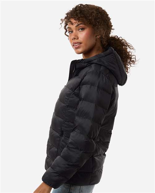 Women's Lightweight Poly-filled Hooded Puffer Jacket – On Model – Side