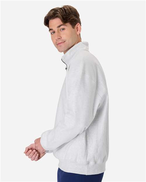 Unisex Beefy® Sweats Premium Heavyweight Quarter-Zip Sweatshirt – On Model – Side