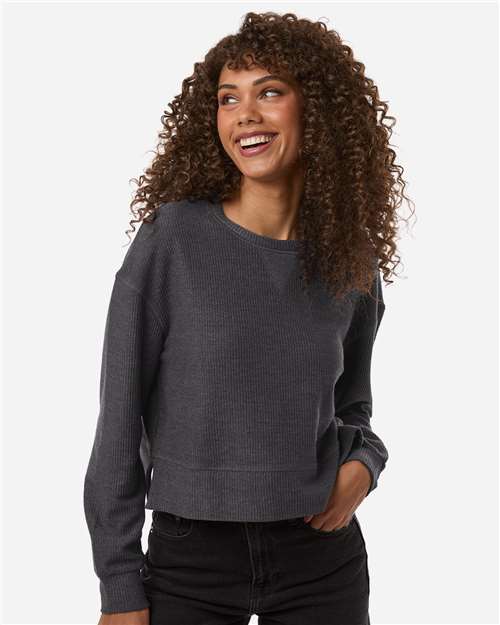 Women's Rib Knit Corded Boxy Crewneck Sweatshirt – On Model