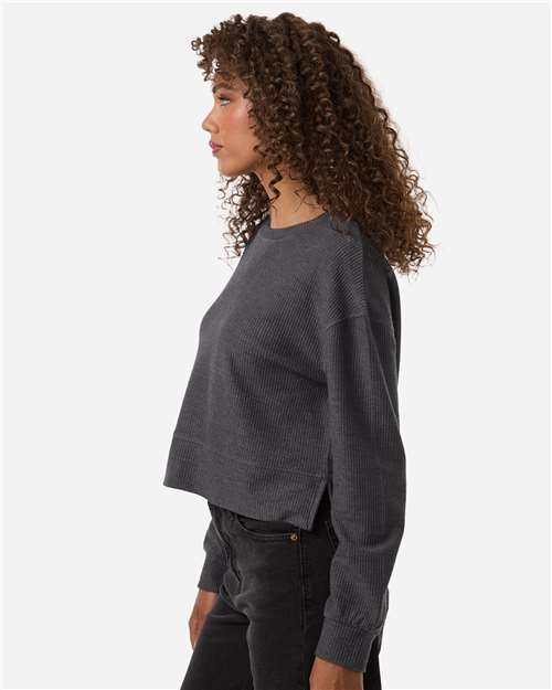 Women's Rib Knit Corded Boxy Crewneck Sweatshirt – On Model – Side