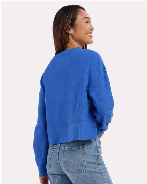 Women's Rib Knit Corded Boxy Crewneck Sweatshirt – On Model – Back