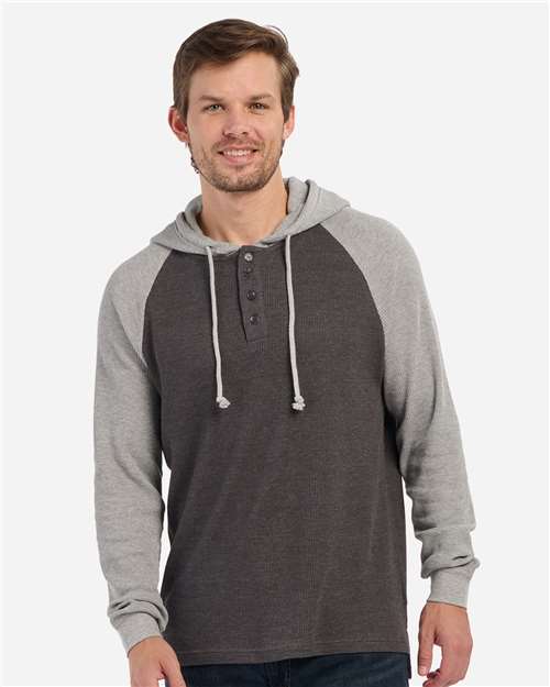 Unisex Waffle Knit Pullover Hooded Long Sleeve T-Shirt – On Model