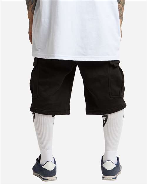 Unisex Fleece Cargo Shorts – On Model – Back