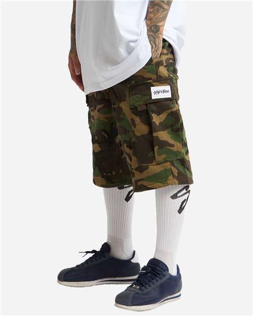 Unisex Fleece Cargo Shorts – On Model – Side