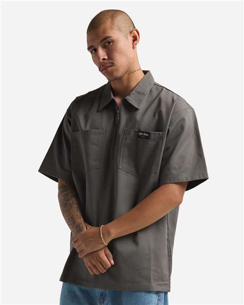 Unisex Quarter-Zip Short Sleeve Work Shirt – On Model – Side