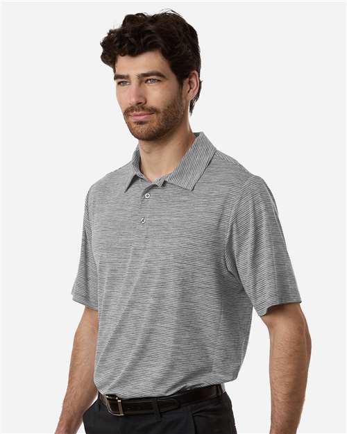 Men's Relay Heathered Stripe Polo – On Model – Side