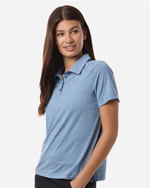 Women's Relay Heathered Stripe Polo – On Model – Side