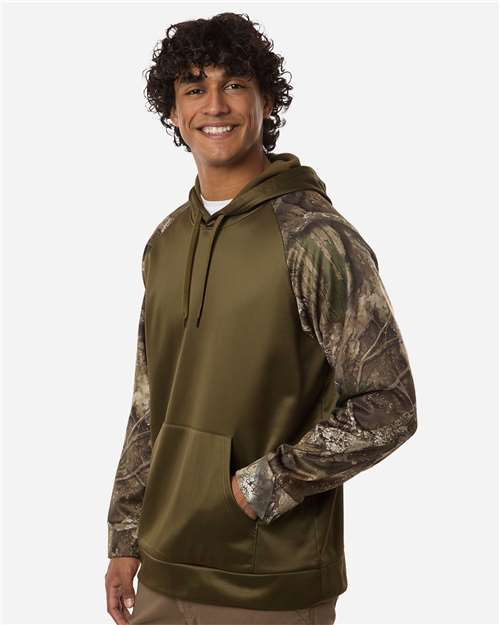 Unisex Realtree® Performance Colorblocked Hooded Sweatshirt – On Model – Side