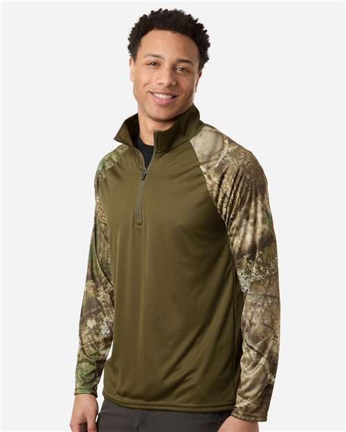 Unisex Realtree® Performance Colorblocked Quarter-Zip Pullover – On Model – Side