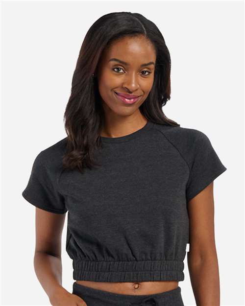 Women's French Terry Short Sleeve Cropped Crewneck Sweatshirt