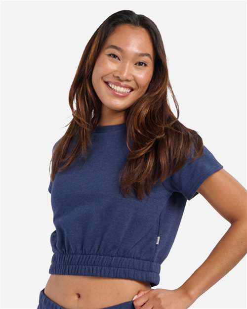 Women's French Terry Short Sleeve Cropped Crewneck Sweatshirt – On Model