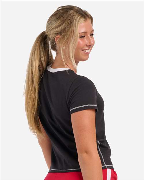 Women's Contrast Stitch Baby Tee – On Model – Back