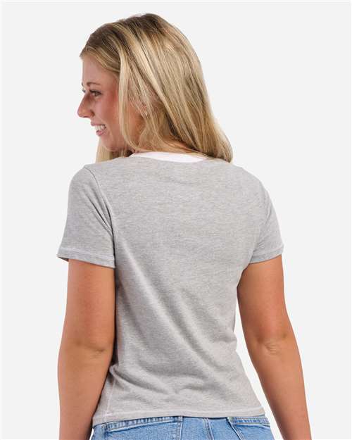 Women's Contrast Stitch Baby Tee – On Model – Back