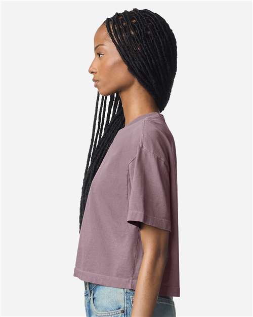 Women's Heavyweight Cotton Garment-Dyed Boxy Cropped Tee – On Model – Side