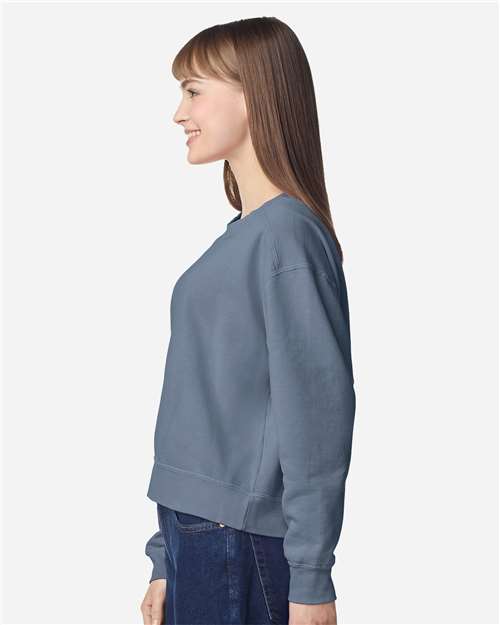 Women's Garment-Dyed Mid-Length Crewneck Sweatshirt – On Model – Side