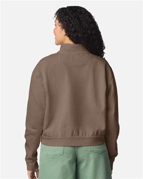 Women's Garment-Dyed Mid-Length Quarter-Zip Sweatshirt – On Model – Back