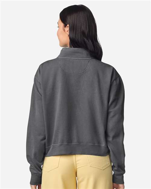 Women's Garment-Dyed Mid-Length Quarter-Zip Sweatshirt – On Model – Back