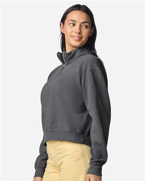 Women's Garment-Dyed Mid-Length Quarter-Zip Sweatshirt – On Model – Side