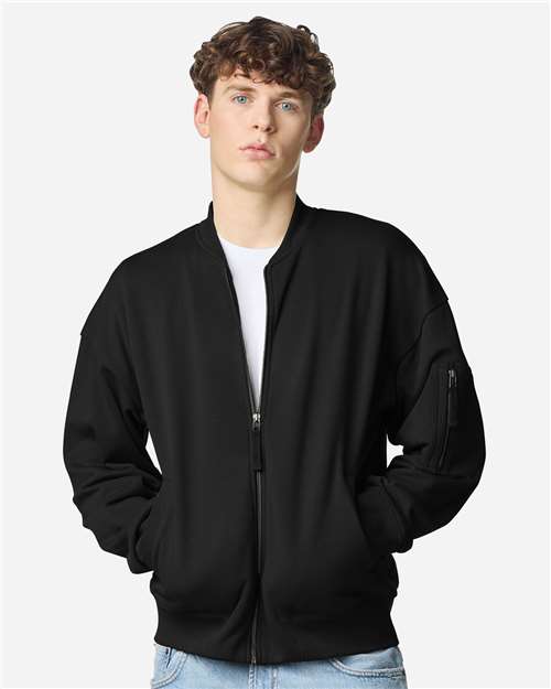 Unisex French Terry Bomber Jacket – On Model