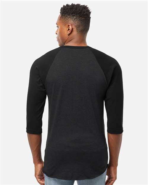 Unisex Fine Jersey Raglan T-Shirt – On Model – Back