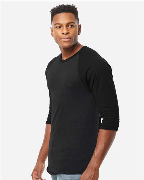 Unisex Fine Jersey Raglan T-Shirt – On Model – Side