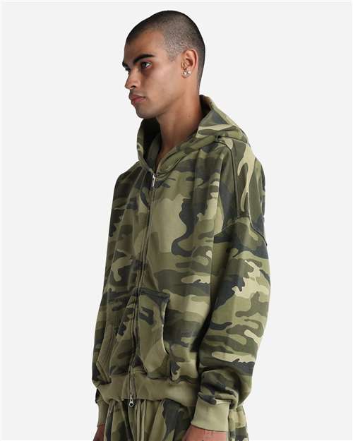 Unisex Garment-Dyed Cropped Full-Zip Hoodie Sweatshirt – On Model – Side