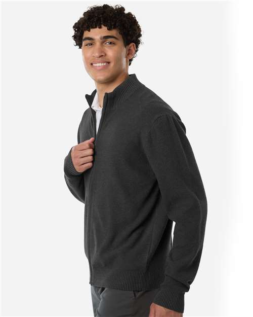 Men's Hartland Textured Full Zip Sweater – On Model – Side