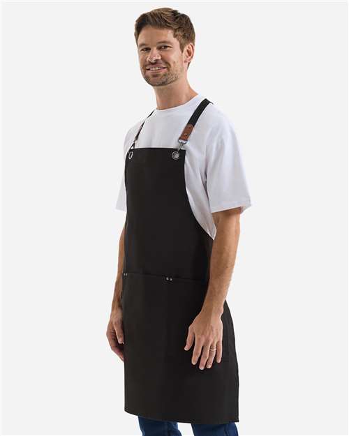 Unisex Clip & Clasp Cross-Back Bib Apron – On Model – Side