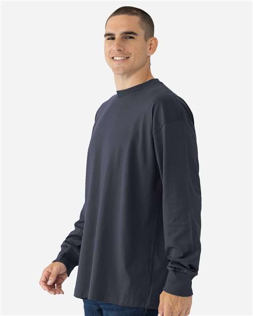 Unisex Heavyweight Long Sleeve Tee – On Model – Side