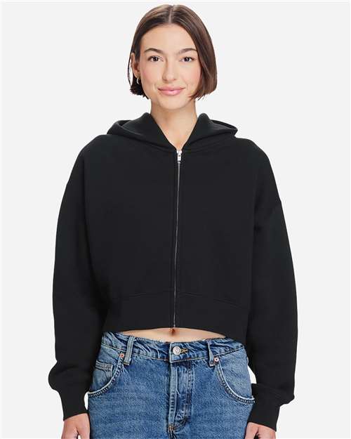 Women's Relaxed Cropped Full-Zip Hoodie Sweatshirt – On Model