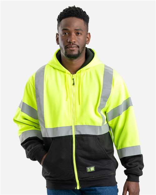 Men's Tall Hi-Vis Class 3 Color Block Full-Zip Hooded Sweatshirt