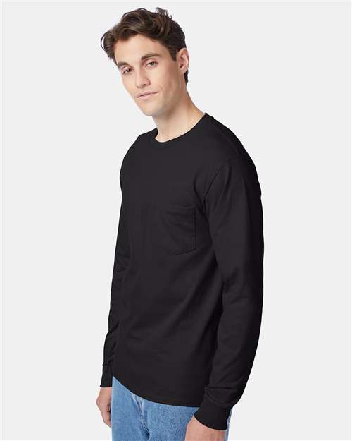 Unisex Authentic Long Sleeve Pocket T-Shirt – On Model – Side
