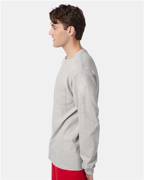 Unisex Authentic Long Sleeve Pocket T-Shirt – On Model – Side