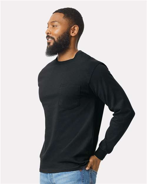 Unisex Ultra Cotton® Long Sleeve Pocket T-Shirt – On Model – Side