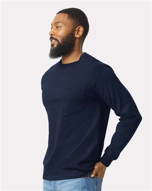 Unisex Ultra Cotton® Long Sleeve Pocket T-Shirt – On Model – Side