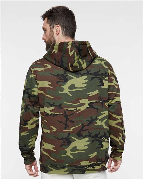 Unisex Camo Fleece Hoodie Sweatshirt – On Model – Back