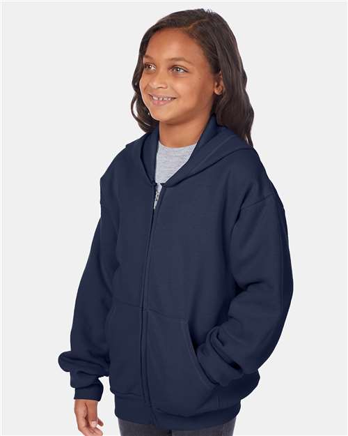 Youth EcoSmart® Full-Zip Hooded Sweatshirt – On Model – Side