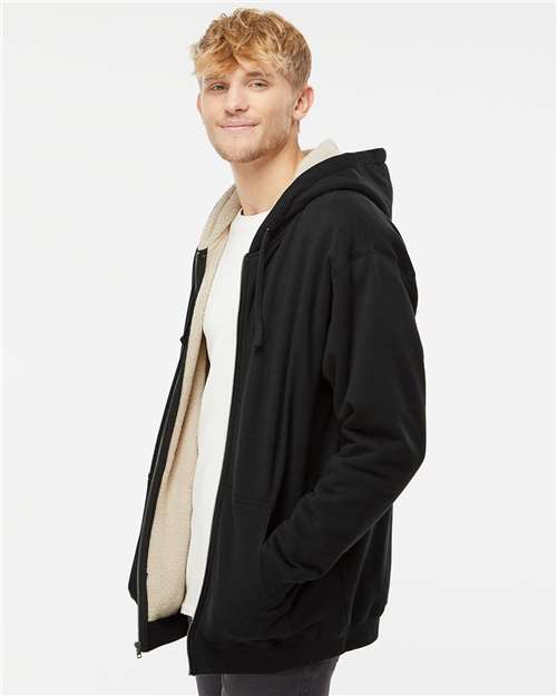 Men's Sherpa-Lined Full-Zip Hooded Sweatshirt – On Model – Side