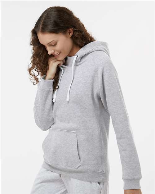 Women's Sueded V-Neck Hooded Sweatshirt – On Model – Side