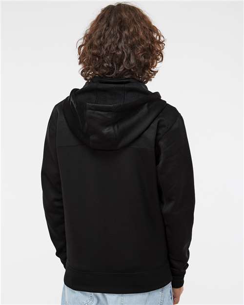 Unisex Poly-Tech Full-Zip Hooded Sweatshirt – On Model – Back